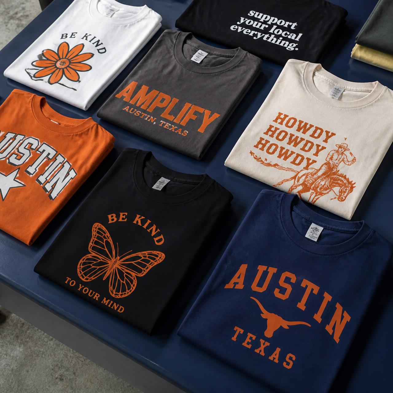 Stack of freshly printed t-shirts